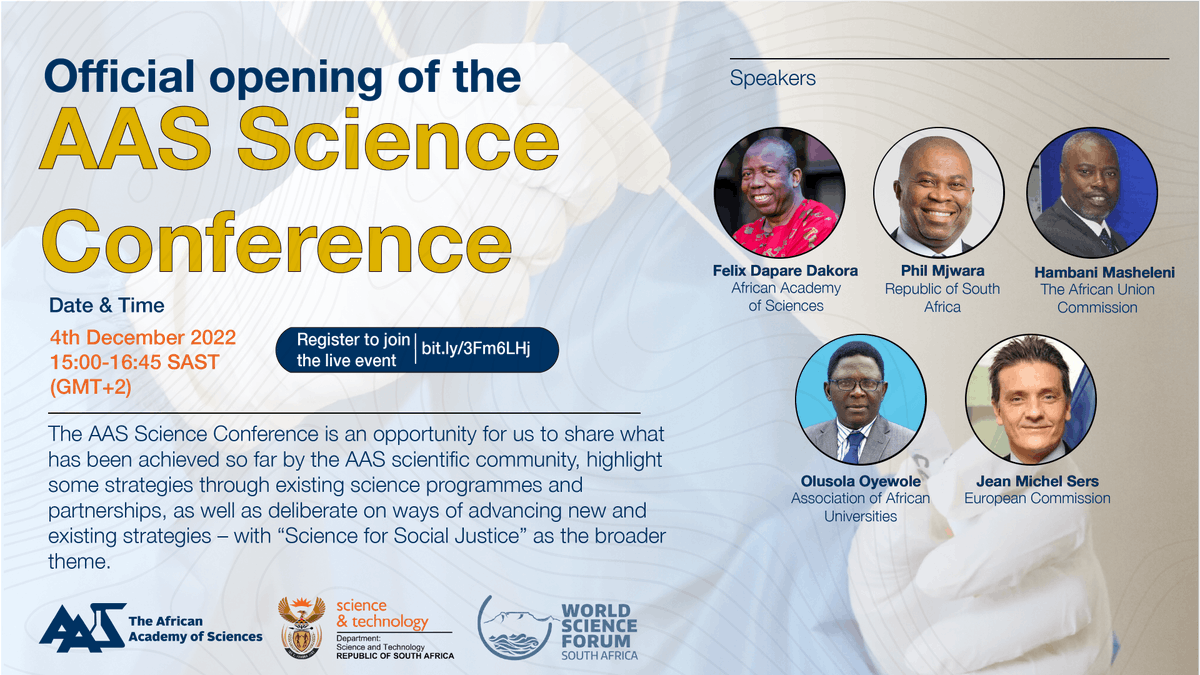 Join us as we showcase research and strategies that can help us advance #science and dialogues towards an equal and fair world. We will discuss #DigitalTransformation, the #GreenTransition and much more
🔗bit.ly/3Fm6LHj 
#AASGeneralAssembly
@dsigovza 
<a href="/WorldSciForum/">WorldScienceForum</a>