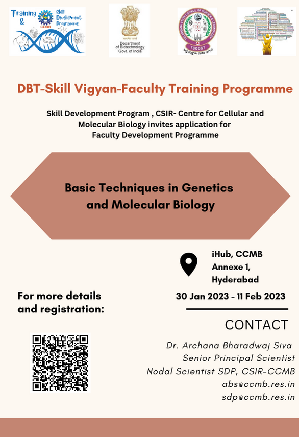 ccmb_csir's tweet photo. Our Faculty Training Program for Genetics and Molecular Biology seeks applications from college teachers. Scan the QR code in the poster to find more details.
Apply here by 31 Dec: https://t.co/OlLVdl3Kdo https://t.co/JvMY2RL5cS