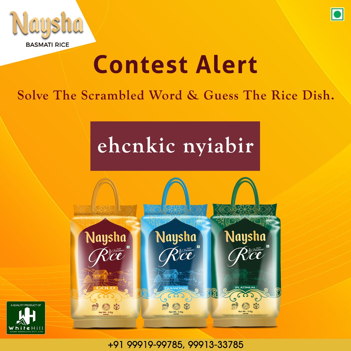 NayshaRice's tweet photo. #Nayshabasmatirice πΎ #ContestAlert
Help to solve the scrambled word & guess the rice dish. π§
.
If you guess, please comment in comment section π
.
.
.
#nayshabasmatirice #contest #puzzle #taste #basmatirice #purityineverygrain #healthysmiles #enjoy #healthyrice https://t.co/WG1VLUH9ma