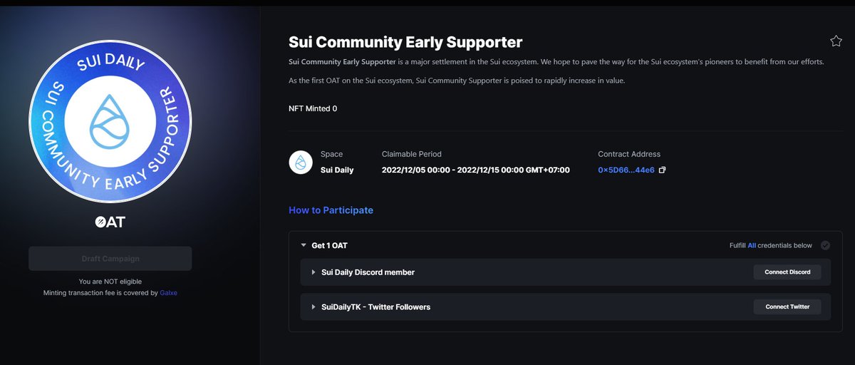 Claim your first Sui Community Supporter OAT on Galxe 🚀

Representing one of the largest communities on the Sui ecosystem. We have prepared a special NFT for the earliest supporters called Early Supporter OAT 🤑

🎁 Claim here: galxe.com/SuiDaily/campa… 

#SUI #SUINAMI #AIRDROP