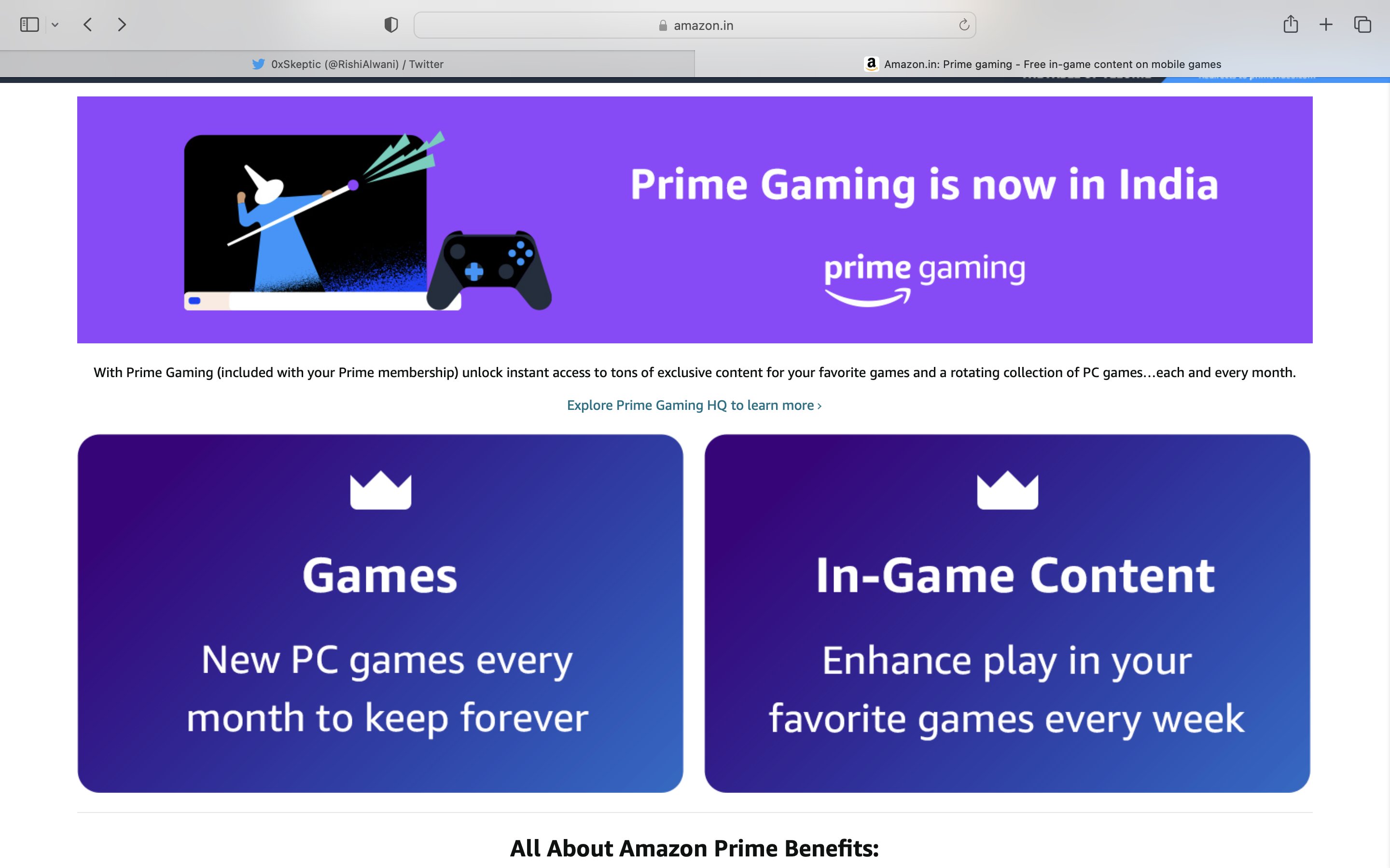 launches Prime Gaming in India