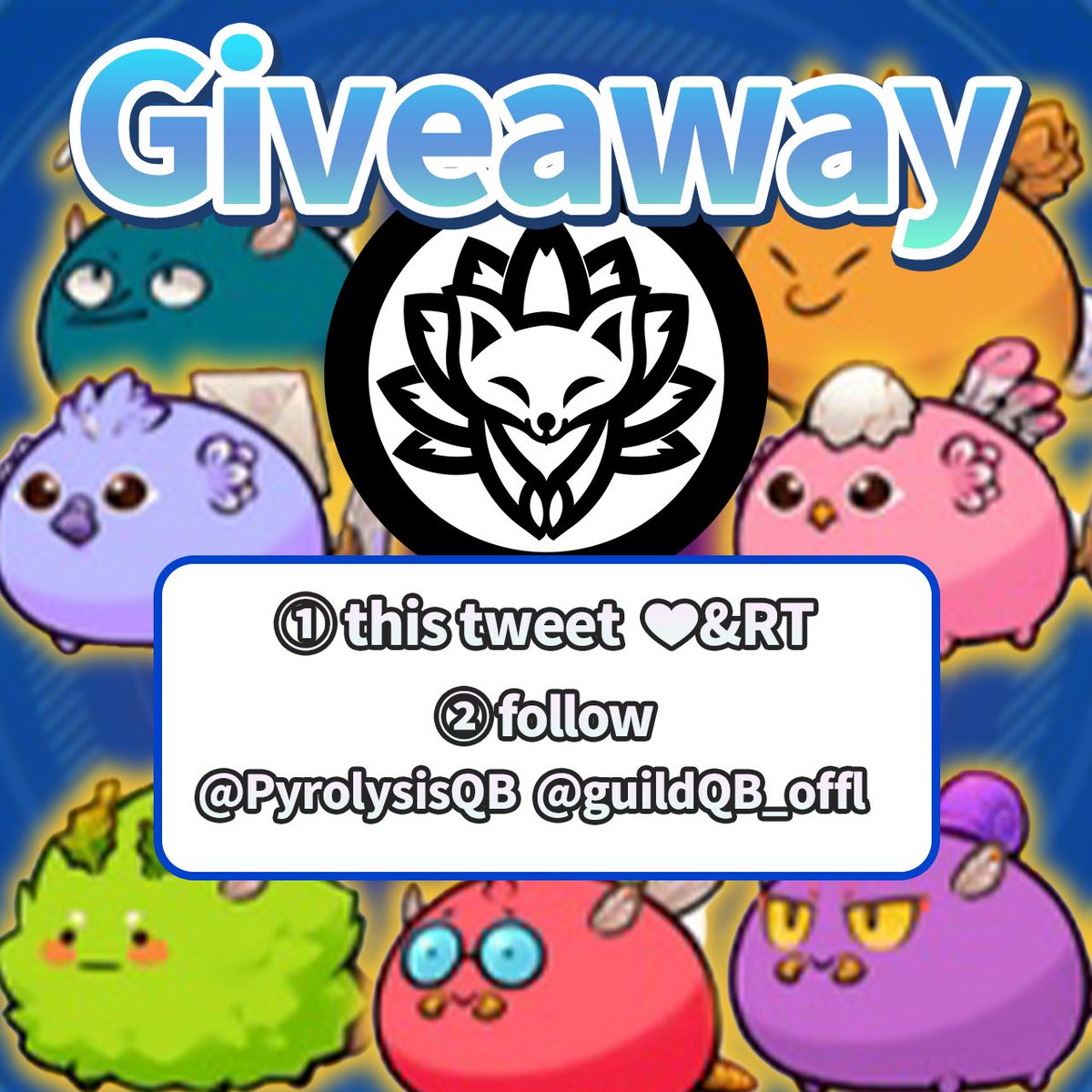 GuildQB_Games's tweet photo. Axie Giveaway! 

I wish more people knew about Axie, the leading blockchain game!

1) Follow @PyrolysisQB PyrorisisQB and @GuildQB_offl 
2) Like and Retweet 

2 step only.

Join the Guild QB and get started Axie!
Ends in 48 Hours! 
(will be giving away for 5days )
#AxieOrigins https://t.co/UB2L2vF5H8