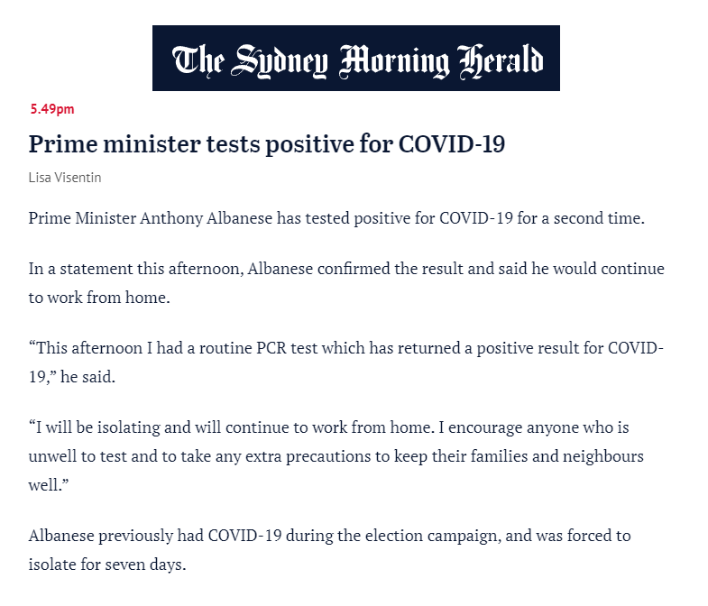 BigBadDenis's tweet image. Prime Minister Anthony Albanese has tested positive for COVID-19 for a second time.

#COVID19Aus @AlboMP #auspol