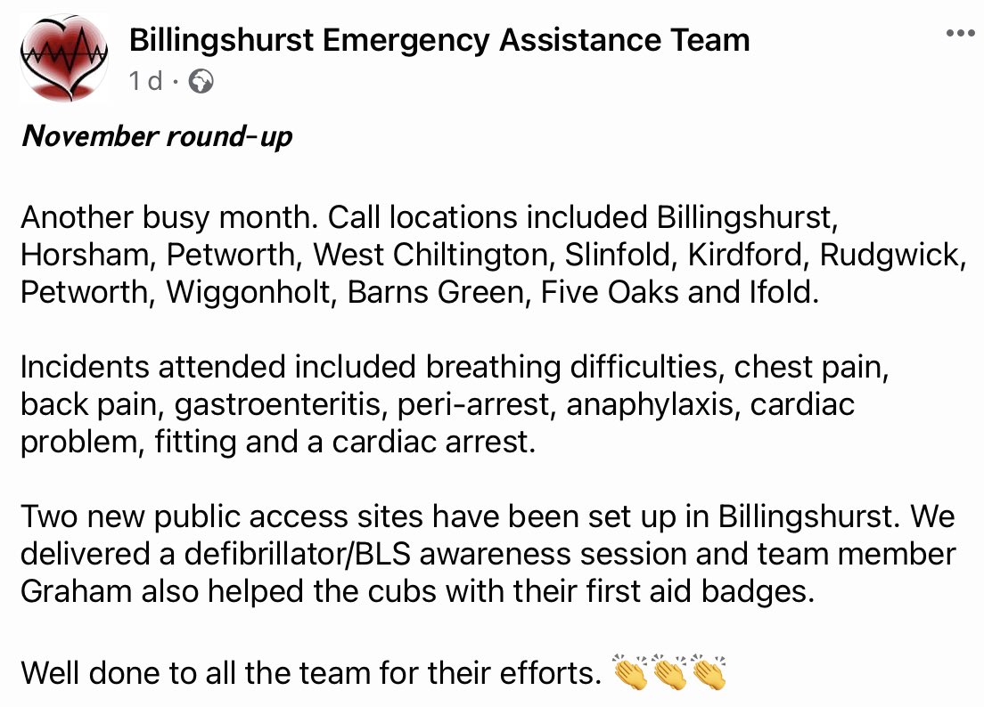 November round-up, including the setting up of 2 new public access sites… <a href="/SECAmbulance/">South East Coast Ambulance</a> #billingshurst
