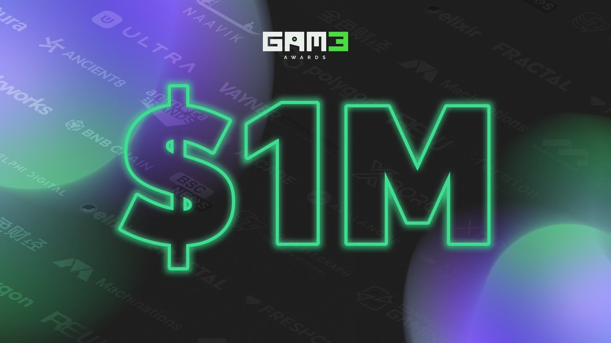 We're proud to announce that our #GAM3Awards winners' prize pool has now reached $1M+ in value thanks to our partners! 🏆