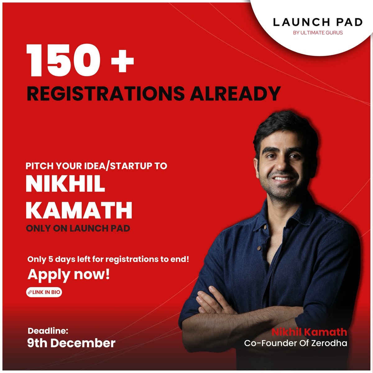 Do not miss out on this fantastic opportunity by Launch pad. Pitch your idea or startup to the country's best, featuring <a href="/nikhilkamathcio/">Nikhil Kamath</a> and other industry veterans

Click on the link below to apply now!
buff.ly/3XvIjdQ
 
#NikhilKamath #LaunchPad #startup #investment