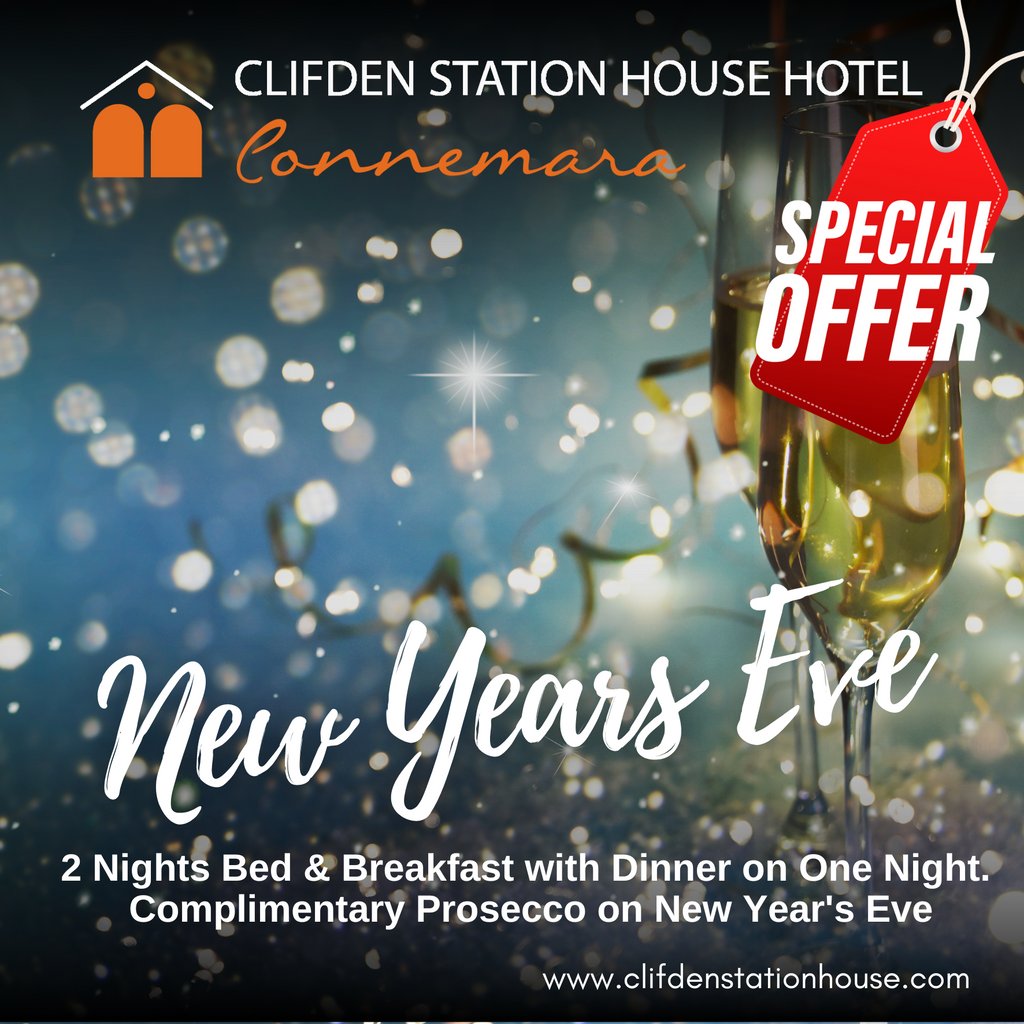 🎊Celebrate the New Year at the Clifden Station House Hotel 🥳 Enjoy 2 nights B&B with one evening meal. Dine on New Year’s Eve in our fantastic Carriage Restaurant with a free glass of Prosecco. From just €245 per person sharing. Book Direct and Save: bit.ly/3eqEFQI