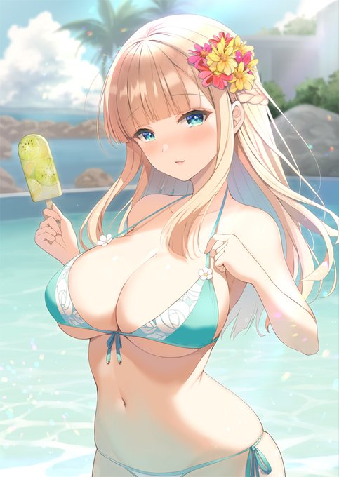 水着から胸がはみ出ちゃいそうなお嬢様🍈 