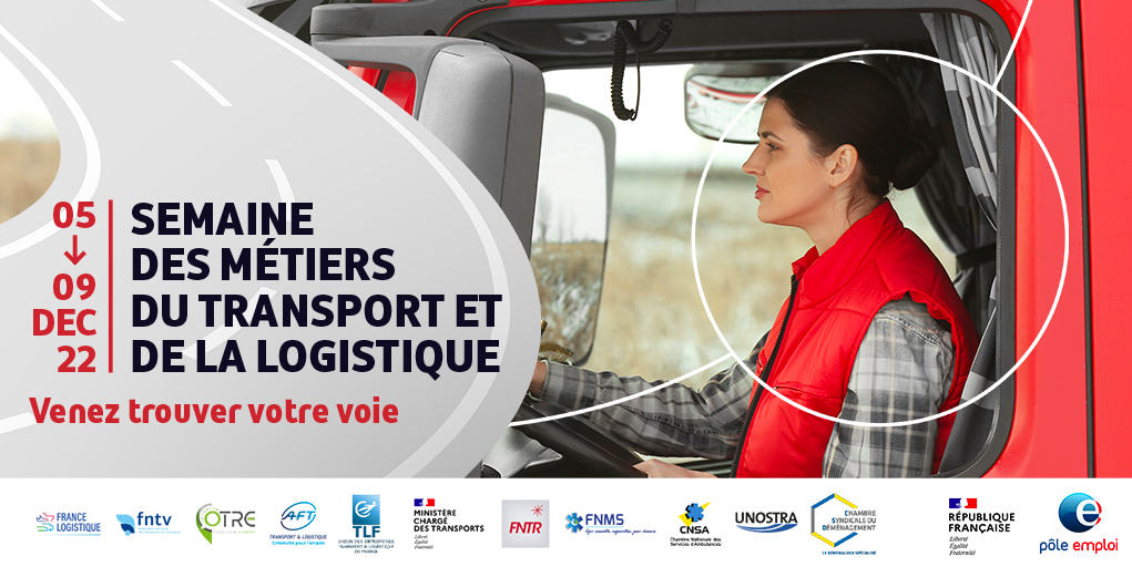 FranceTravail's tweet photo. 📅 Du 5 au 9/12, Pôle #emploi organise la Semaine nationale des #métiers du transport et de la logistique pour :
👉 Répondre aux besoins de #recrutement dans ce secteur
👉 Promouvoir des métiers qui recrutent ! 🚀

+ d'infos ➡️ https://t.co/MeajYS8WBj @Travail_Gouv #TousMobilisés https://t.co/67akGgl9MJ