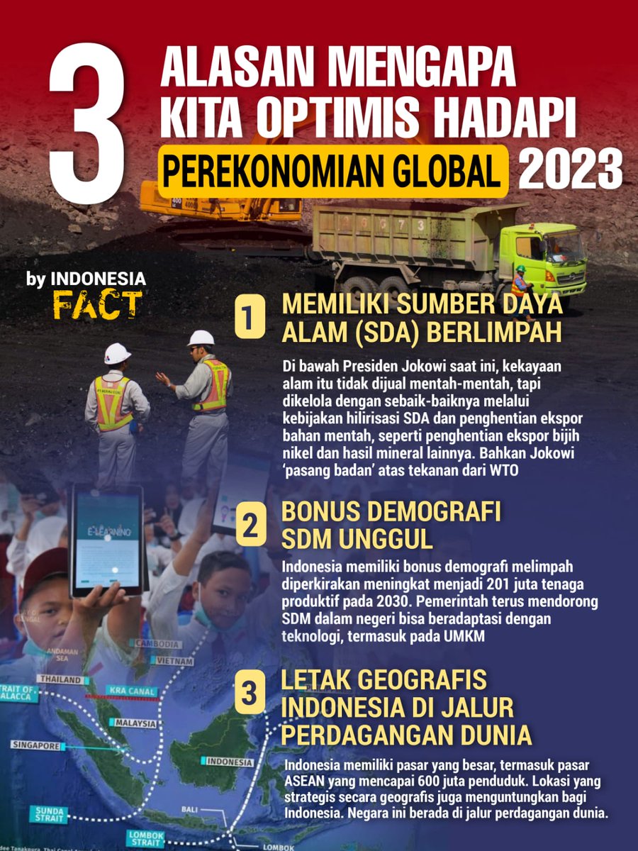 Kekayaan alam tidak bisa dijual mentah-mentah tapi harus dikelola dengan sebaik-baiknya melalui kebijakan hilirisasi SDA.

#BangunOptimisme
Indonesia Bisa
