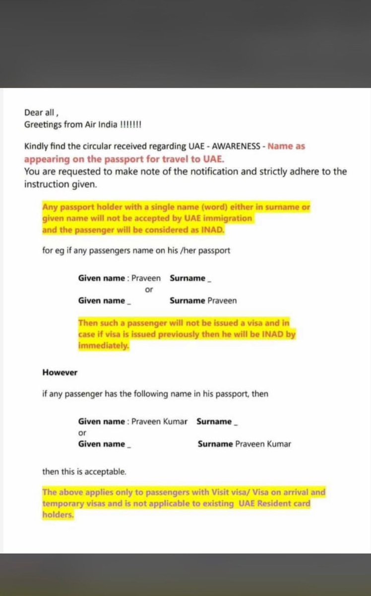 tkbansal's tweet photo. PNR 5CAFEC Date of Travel 07-12-2022
I wished to travel from Delhi to Dubai but due to new terms of immigration department that single name in Passport is not allowed to Travel So, as per rules can’t travel i.e request you to Issue a full refund
@airindiain  @GDRFADUBAI @PMOIndia https://t.co/cVcjMIjaSQ