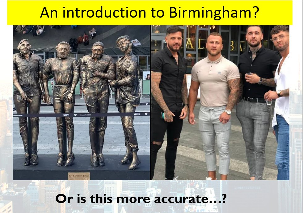 How to introduce Birmingham as our case study for Urban Issues to Y10... Inequality, regeneration, historical influence on modern city, gentrification....

Or this? 😂
