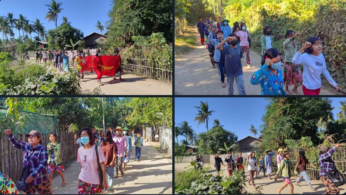 TTFR__Myanmar's tweet photo. Joint forces of pro-democracy villagers of several villages from northern Salingyi township and eastern Yinmarbin township staged a strike against military dictatorship.  #2022Dec5Coup #StopExecutingOurStudents #WhatsHappeningInMyanmar https://t.co/7Grv1RtlR0