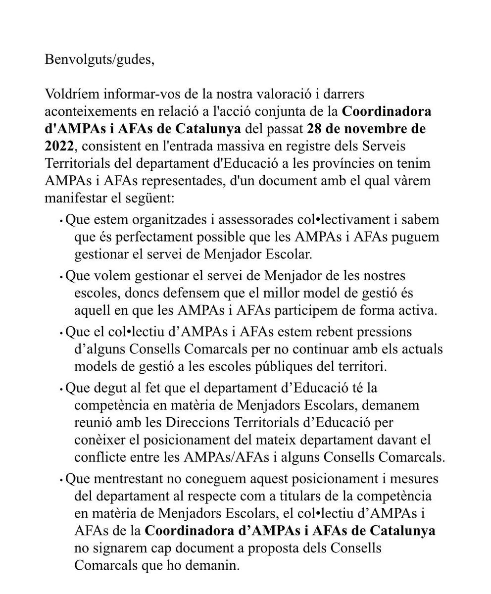 Coordinadora AMPAs i AFAs Catalunya tweet media