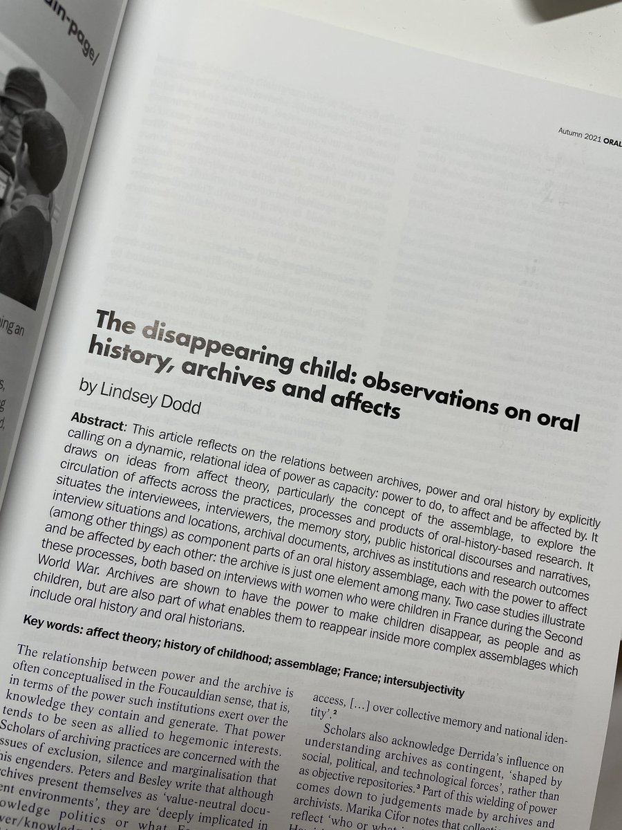 You are most welcome to join us at 12.30 GMT, Wed 7 December when we will be discussing Lindsey Dodd's, ‘The disappearing child: observations on oral history, archives and effects’
Read it in #OralHistory, vol49, no.2, pp37-48. DM us or email skb47@le.ac.uk W/be great to see you