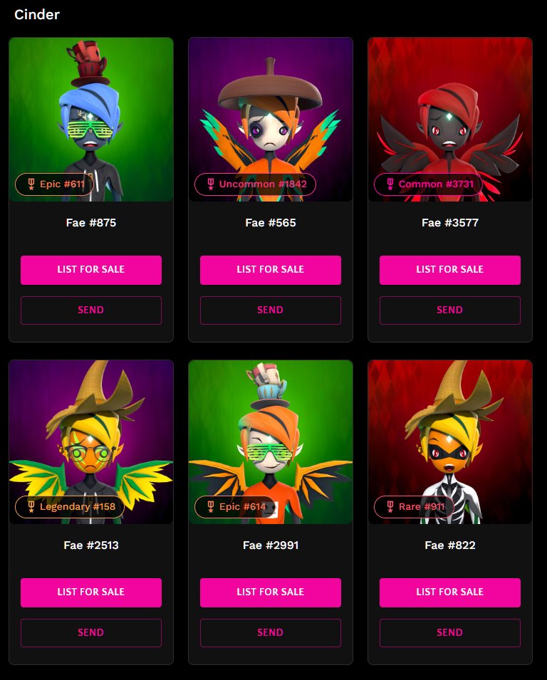 Tacolord420's tweet photo. we're just up sweeping some @CinderNFT faes. Getting a nice little collection. #NFTs #BlockchainGames https://t.co/5imloNIOR7