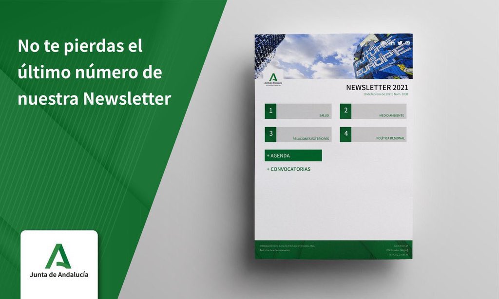 JdABruselas's tweet photo. Nueva edición de nuestra Newsletter con la actualidad europea, eventos y convocatorias🗓️
https://t.co/2nq7yL7kae

En esta edición: 
🏡 Políticas de cohesión
🇪🇺 Comité de las Regiones
📚 Educación
💼 Emprendimiento

Suscríbete enviando un correo a comunicacion@junta-andalucia.org https://t.co/xSfWt7To4Q