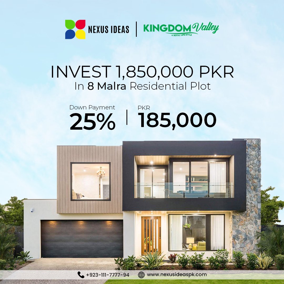 nexusideaspk1's tweet photo. 8-marla Residential plots
Booking amount PKR 185,000
Total Price of the Plot  PKR 1,850,000
The NOC-approved housing Society, Kingdom Valley Islamabad, offers a merging facility in 8-marla residential plots. Merge your plots before December 5, 2022, or book at reasonable prices. https://t.co/bng1wyjn6W