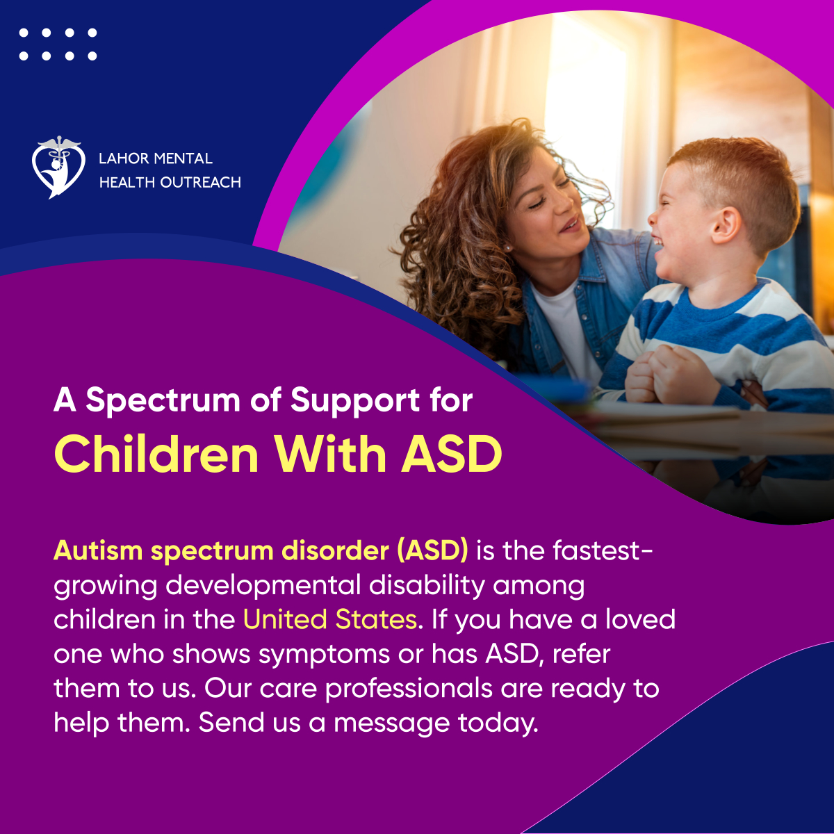 LahorMentalHO's tweet image. A Spectrum of Support for Children With ASD

#Support #ChildrenWithASD #ASD #LahorMentalHealthOutreach #HoustonTX