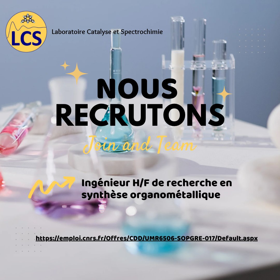 👩‍🔬👨‍🔬Le @labo_LCS est à la recherche de son futur (H/F) ingénieur de recherche en synthèse organométallique
Toutes les informations pour rejoindre notre équipe dynamique: https://t.co/VI32HvntBh
@Reseau_Carnot @Carnot_ESP @CNRS @CNRS_Normandie  @ensicaen @INC_CNRS @Universite_Caen