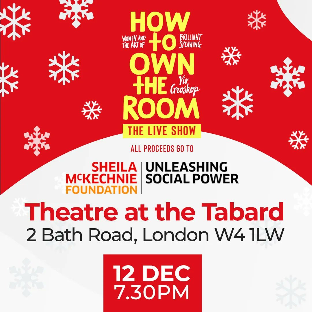 VivGroskop's tweet photo. How to Own the Room: The Live Show (Christmas Special) on Dec 12 at @TheatreAtTabard Chiswick. Joining @thatjanravens and @HattyAshdown for this one. Who's coming?
Tickets: https://t.co/3ME1qutYul
@SMKcampaigners #howtoowntheroom #londoncomedy https://t.co/r3NTsdo5i1