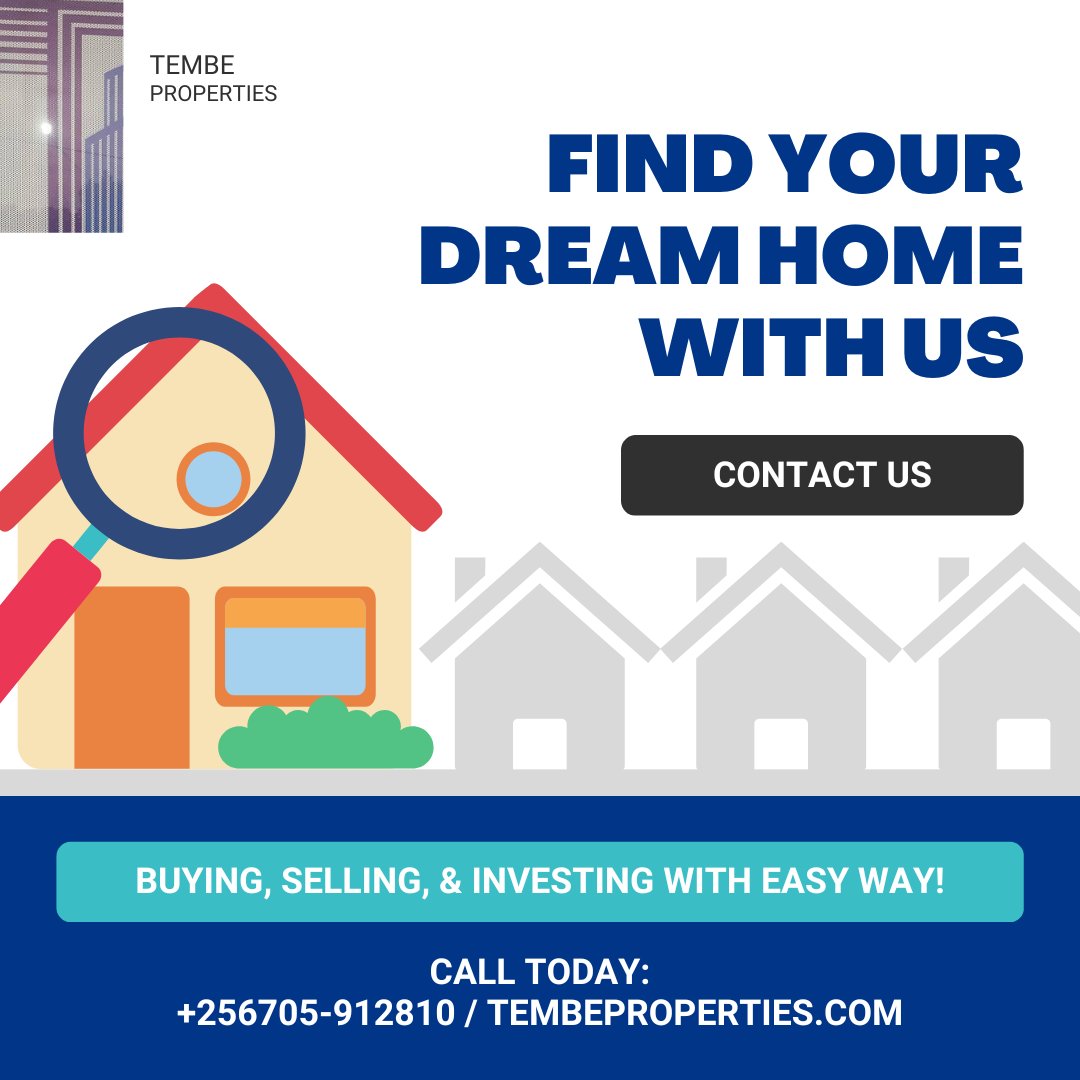 TembeProperties's tweet photo. TEMBE PROPERTIES UGANDA

#realestate #uganda #propertymanagement #propertyinvestment #propertyforsale #propertymanager #propertyforrent 
https://t.co/p4FCLiQYa7
+256-705-912810 https://t.co/75G8JxHWpN