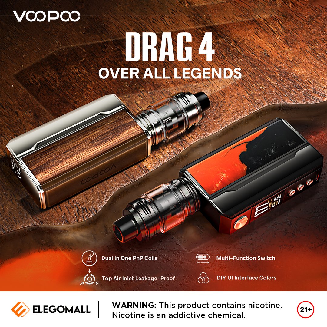 🎊DRAG 4 is a classic and star mod with a professional and long-lasting performance that delivers the top vaping experience.💪

Warning: This product contains nicotine. Nicotine is an addictive chemical.⁣⁣⁣⁣⁣⁣⁣⁣⁣⁣⁣⁣
#elegomall #vapeshop #vapewholesale #boxkit #voopoo