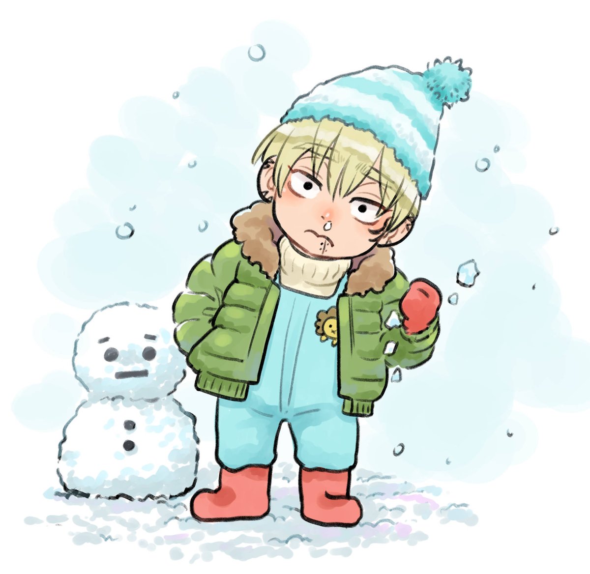 snowman solo blonde hair snow hat 1boy male focus  illustration images
