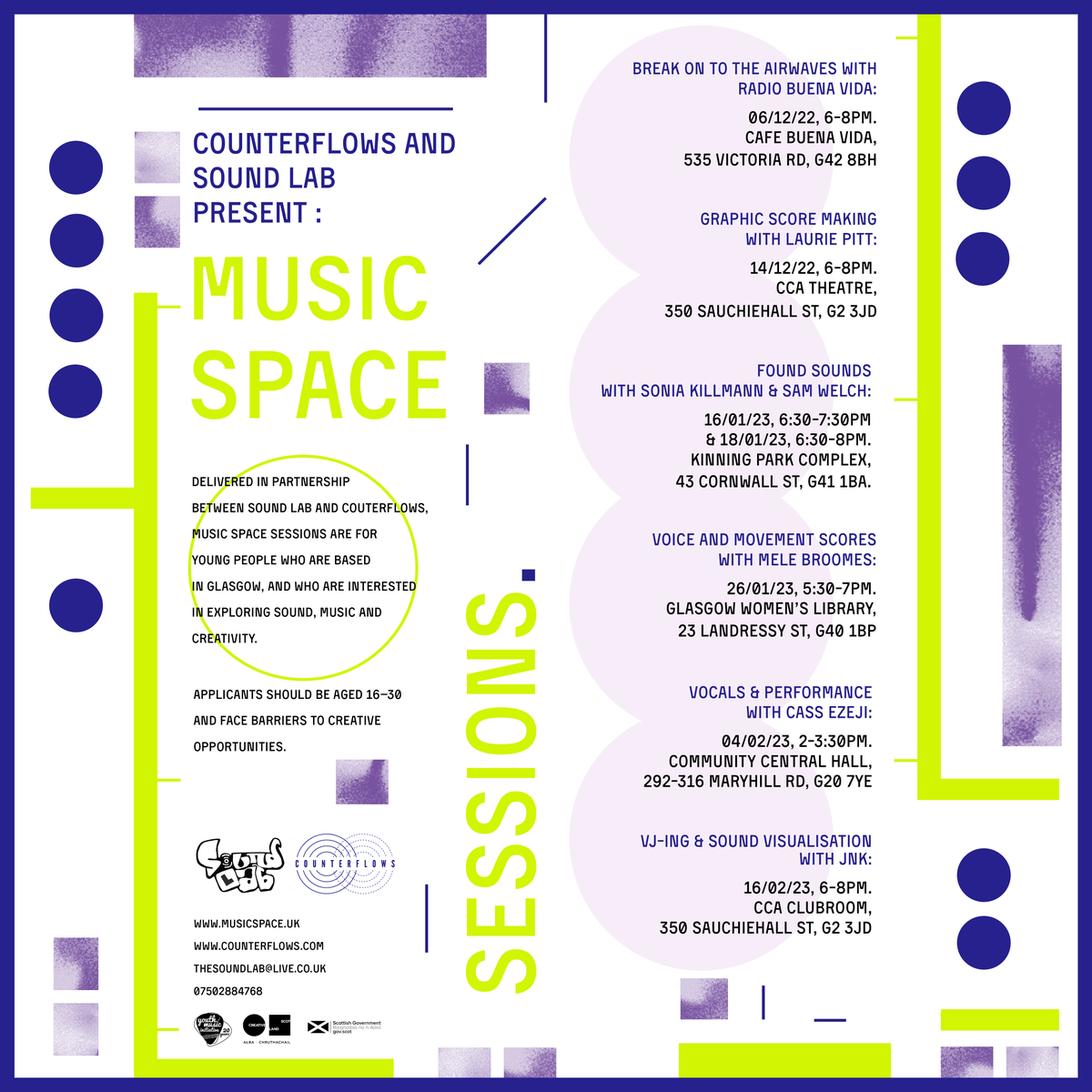 Music Space sessions <a href="/TheSoundLab_Gla/">The Sound Lab</a> &amp; <a href="/Counterflows/">Counterflows</a> offering 16-30 year olds in Glasgow opportunity to explore Sound, Music &amp; Creativity feat. <a href="/RadioBuenaVida/">Radio Buena Vida</a> <a href="/KillmannSonia/">Sonia Killmann</a> <a href="/MeleBroomes/">Mele Broomes</a> venues inc <a href="/womenslibrary/">Glasgow Women's Library - follow us on Bluesky</a> <a href="/CCA_Glasgow/">CCA</a> sign up ➡ musicspace.uk/event/ <a href="/CreativeScots/">Creative Scotland</a>