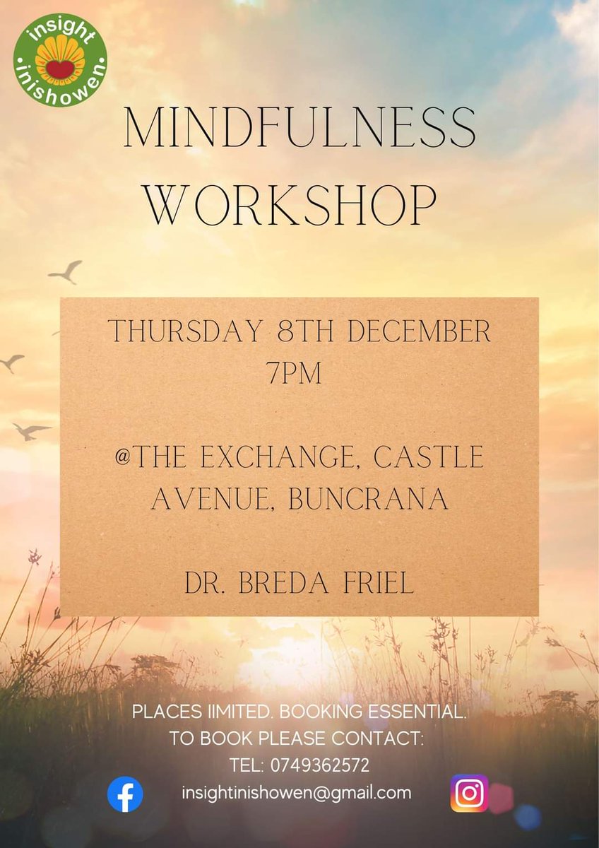 InsightInish's tweet image. Mindfulness Workshop this Thursday at 7pm in The Exchange. Places still available, DM us to book! #Mindfulness