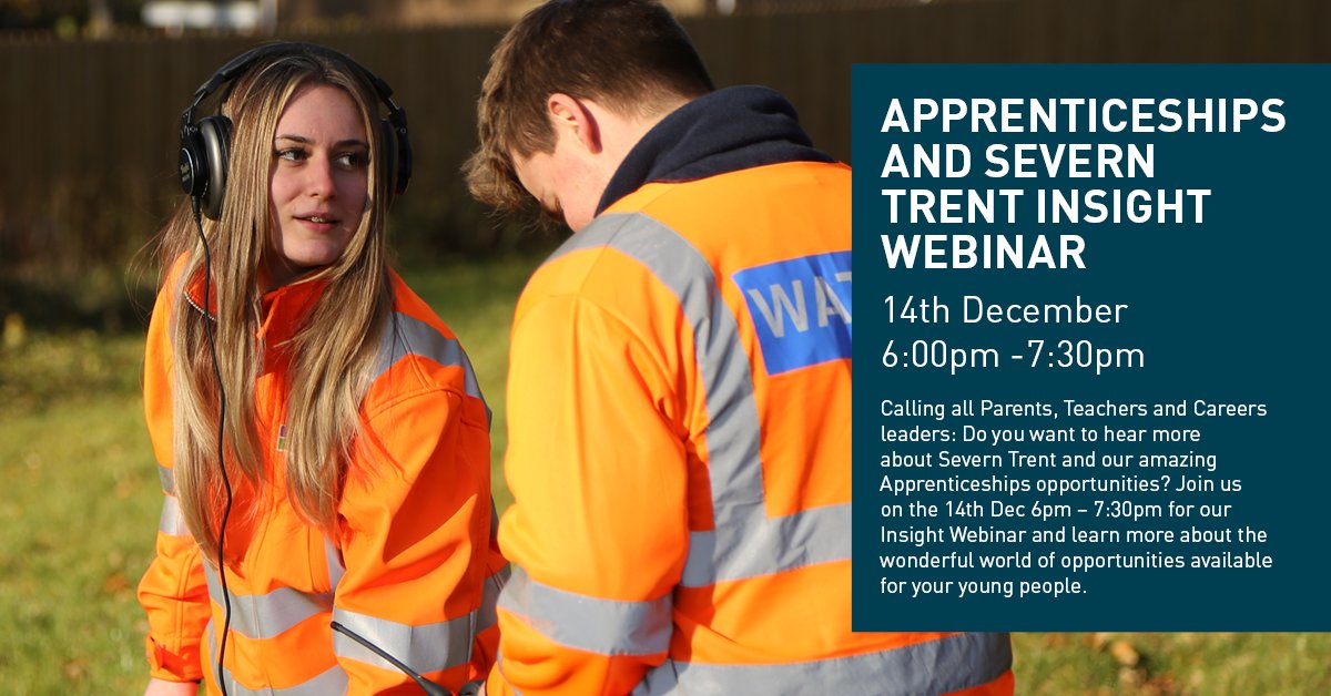 Are you a parent, teacher, or careers leader?  

If the answer is yes to any of those, then this is the webinar for you! 

📍 - Online (Teams)
📅 - Wednesday 14th December
⌛ - 18:00 - 19:30
📛 - ms.spr.ly/6017e1XVZ

#ApprenticeshipsatSevenTrent #LifeatSevernTrent