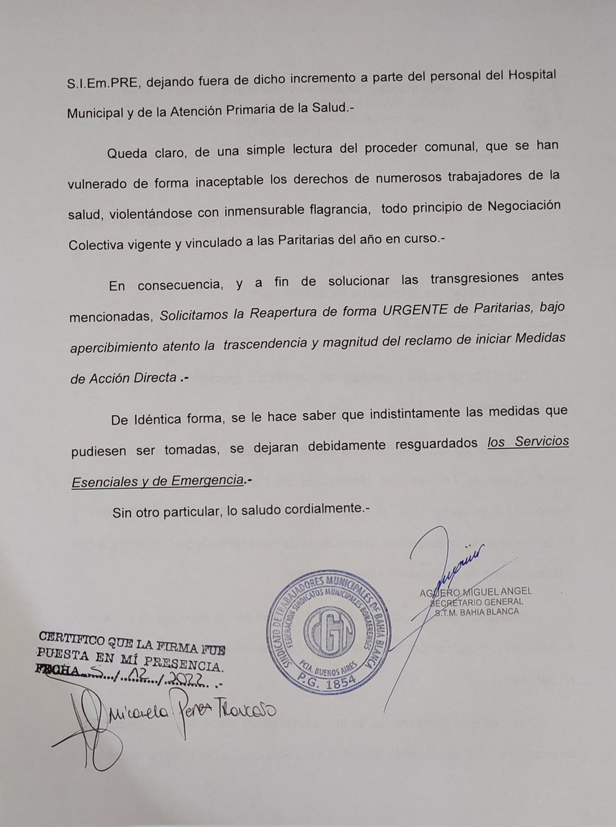 Pedido de reapertura de paritarias: en caso de no llegar a un acuerdo, ejecución de medidas de acción directa.
<a href="/Aguero_M_A/">Miguel A Agüero</a>