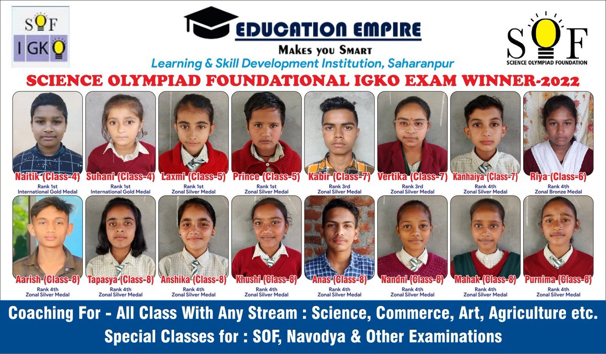 G_Kashyap4U's tweet photo. #Science_Olympiad_Foundation की #अंतर्राष्ट्रीय_सामान्य_ज्ञान परीक्षा 2022 में हमारी संस्था के विद्यार्थियों का शानदार प्रदर्शन 🙏 #SOF #IGKO https://t.co/K3uNCxdHJR