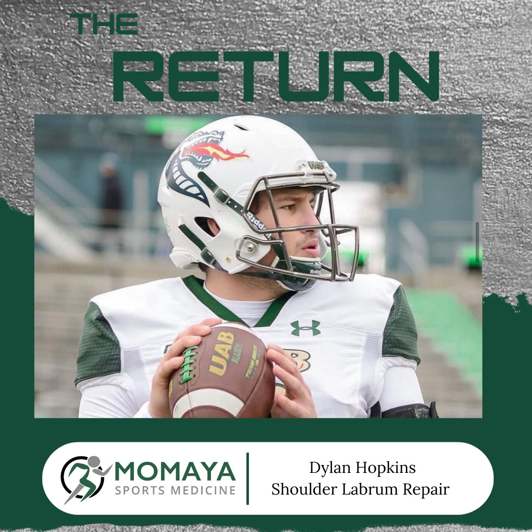 Check out our recent athlete success story. Dylan Hopkins, starting quarterback for @UAB_FB, underwent successful shoulder labrum surgery by Dr. Momaya. @UABSportsMed @uabmedicine momayamd.com/success-storie…