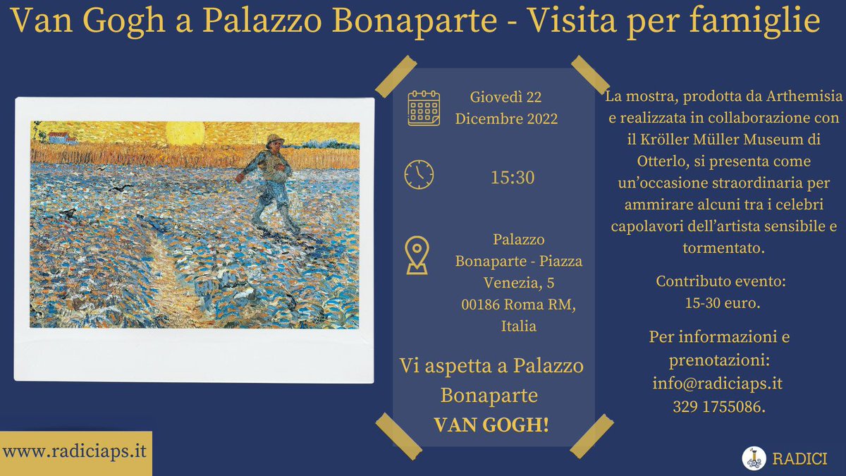 Il #22Dicembre si terrà la visita per famiglie a Palazzo Bonaparte a Roma affrettatevi a prenotare sul sito di Radici radiciaps.it ! 🖼️ #radiciaps #visiteguidate #mostra #accessibilità #inclusione #esperienze #cultura #arte #storia #palazzobonaparte  #vanggoghroma