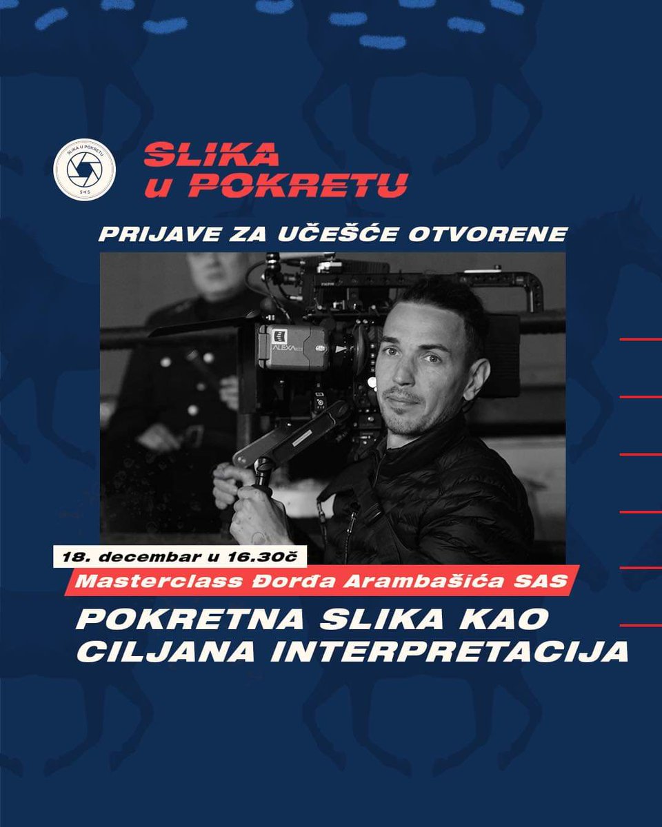 Otvorene prijave! ⁣💥⁣
⁣⁣Masterclass program će se održati u nedelju, 18. decembra u 16.30č u bioskopskoj sali Kulturnog centra Novog Sada.⁣
⁣⁣
Kako biste učestvovali, neophodno je da se prijavite na ➡️ slikaupokretu.rs.⁣⁣
⁣⁣