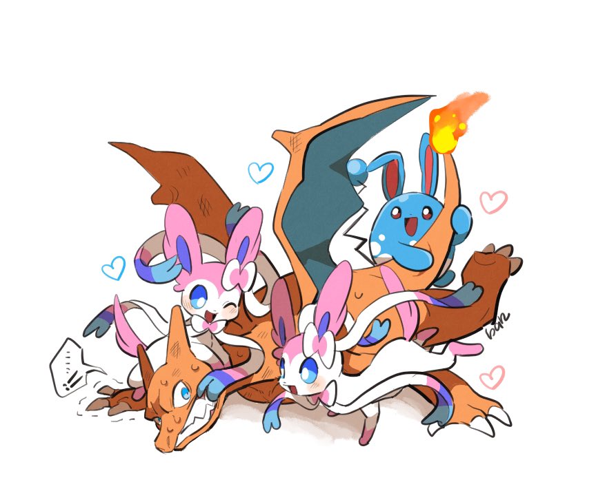 sylveon pokemon (creature) no humans heart open mouth blue eyes fire one eye closed  illustration images