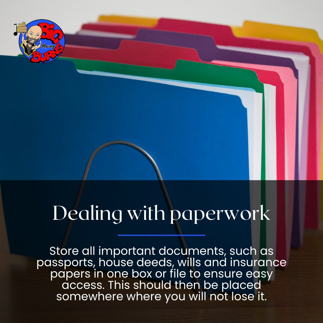 BurnsMoving's tweet image. Store all important documents, such as passports, house deeds, wills and insurance papers in one box or file to ensure easy access. This should then be placed somewhere where you will not lose it.

bigburnsmoving.com
#Movers #LocalandLongDistanceMoves #MovingCompany
