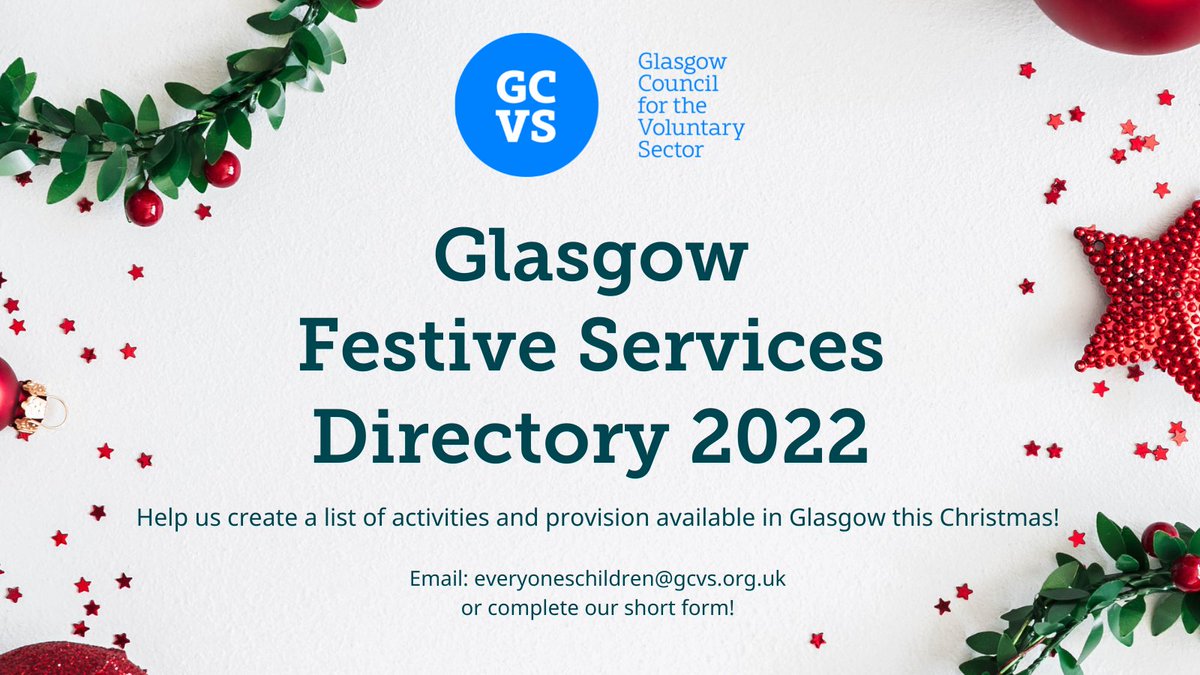 Are you providing services this festive season? #FoodBanks #WarmPlaces #Advice #Gifts or other help in Glasgow?
Please fill in our short form or email everyoneschildren@gcvs.org.uk so we can help share
