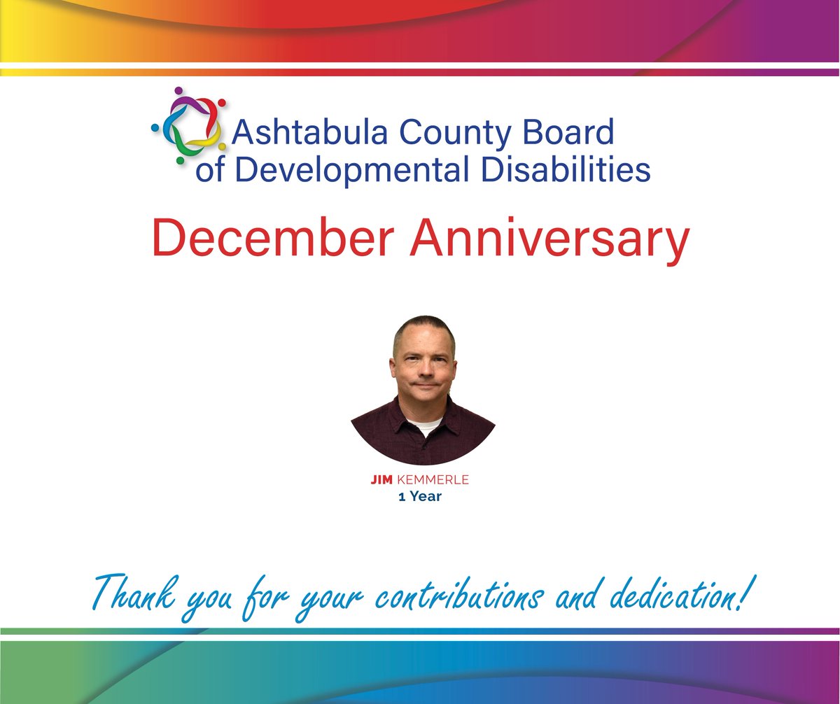 This month we celebrate the work anniversary of one of our team members, Jim! We appreciate his service and commitment to Ashtabula County. #WeAreACBDD