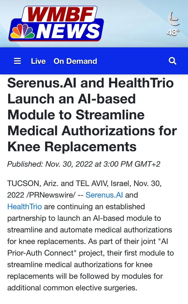It is estimated that of the more than 700,000 knee replacement surgeries every year in the US, 30% are unjustified wasting more than $8B USD in costs to the US healthcare market. SERENUS.AI and HealthTrio have joined forces to help eliminate these surgical treatments