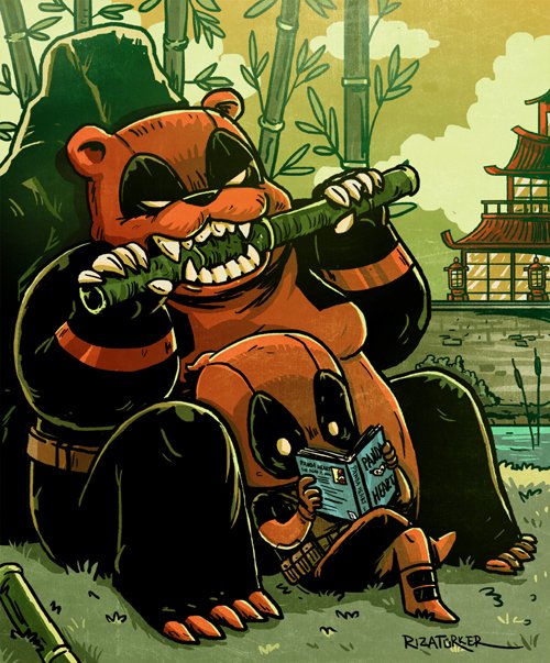 RizaTurker's tweet photo. "Bamboos and Chill" ~ for @JbcYayincilik  2023 calendar #deadpool #wadewilson #pandapool #marvel #bamboo #jbcyayincilik #rizaciziyor https://t.co/9RDCMztBgt