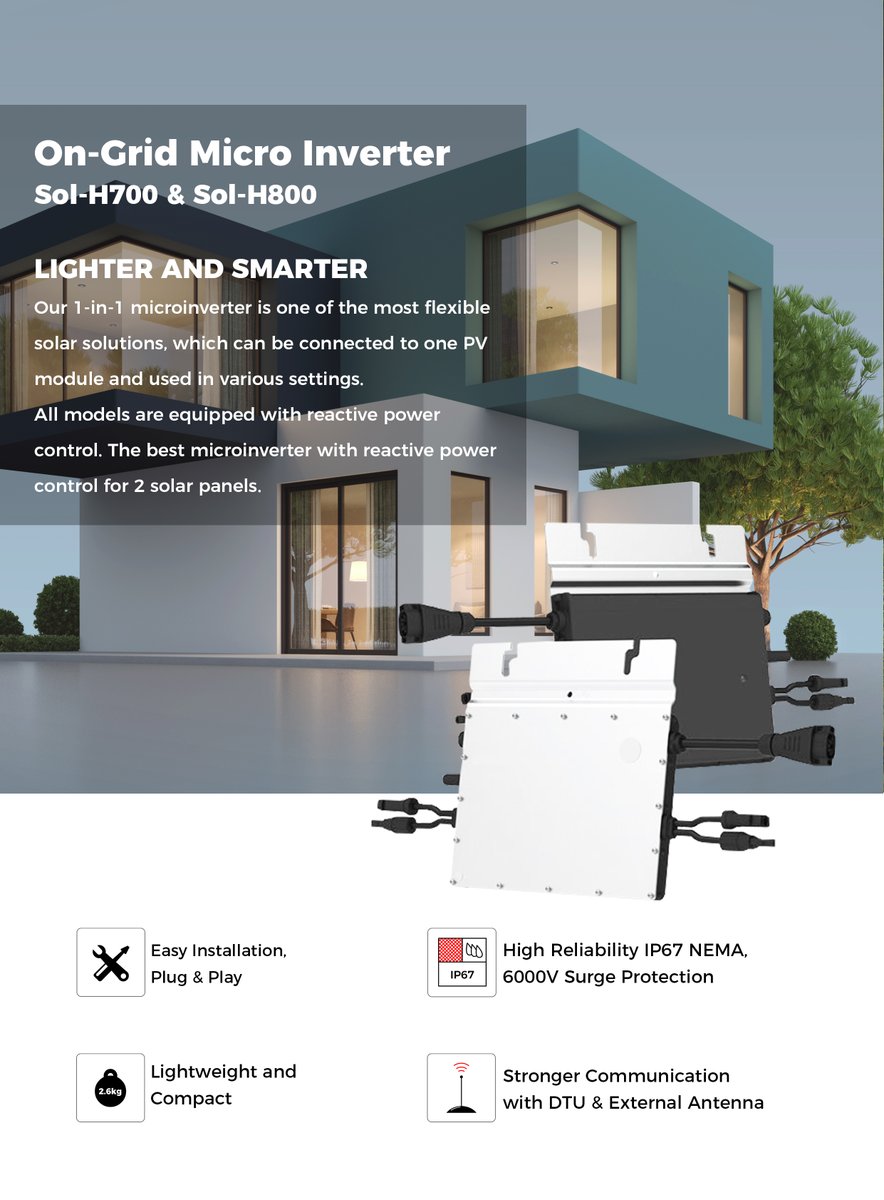 Our 1-in-1 microinverter is one of the most flexible solar solutions, which can be connected to one PV module and used in various settings.All models are equipped with reactive power control. 
Contact Us Today: +86 139 9881 2681
Visit Our Websites