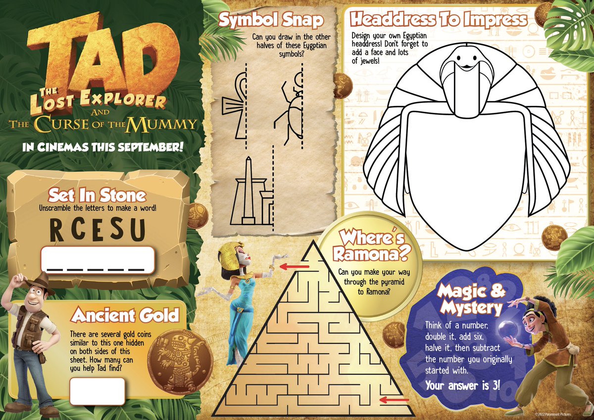 If you've got any Tad fans in your house, print off these awesome activities to keep 'em entertained! Better still, Tad The Lost Explorer and The Curse Of The Mummy is available to Download &amp; Keep now and is released on DVD 26 December! #TadMovie