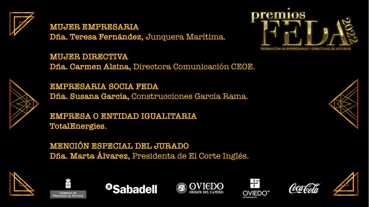 ¡¡Ya están aquí los II Premios FEDA!! 🤩🤩

Save the date⤵️
🕘 Martes, 13 de diciembre a las 20hs
📍Hotel de la Reconquista de #Oviedo

👉 Consigue tu entrada aquí: cutt.ly/i1C5edB