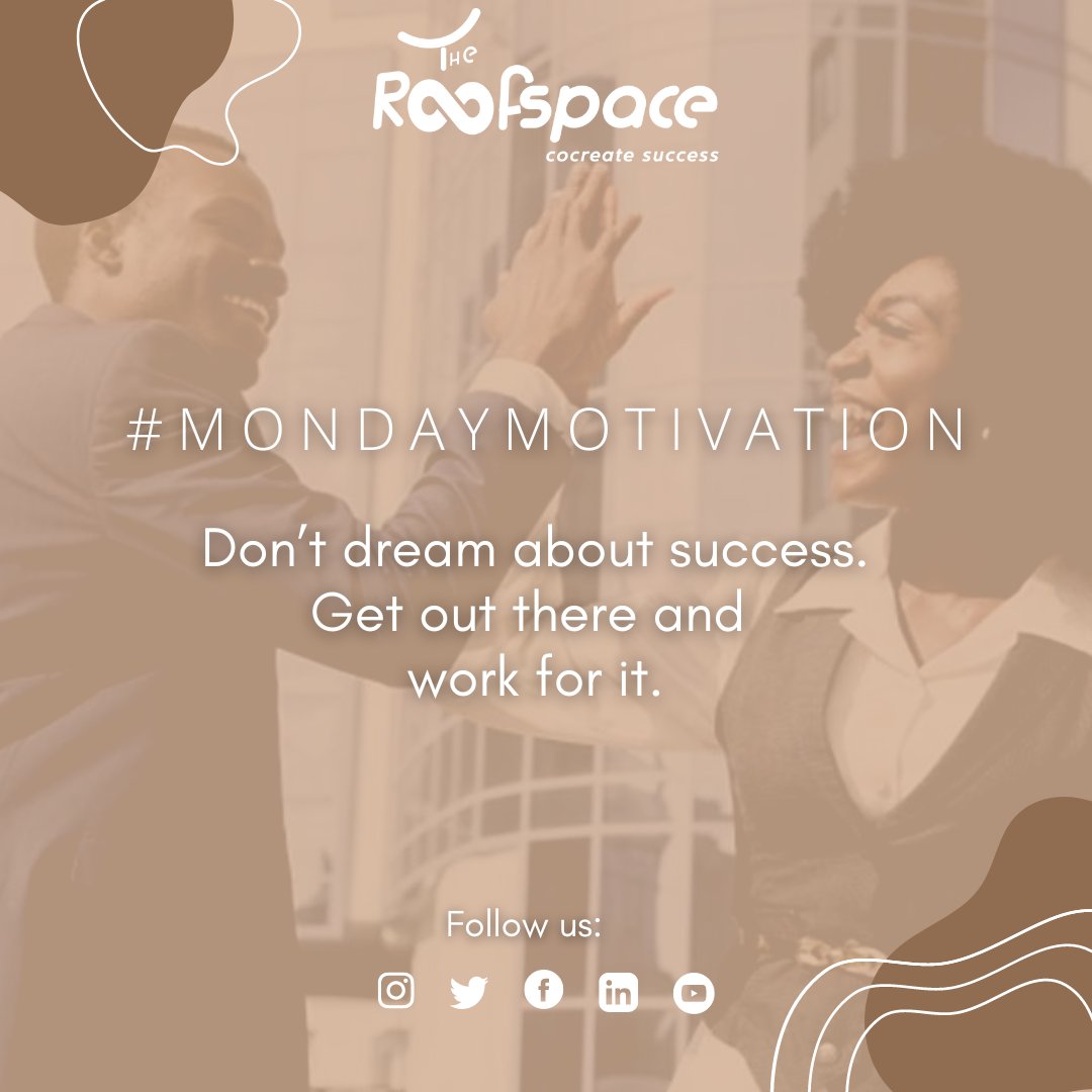 Week’s tip: Get out there and work for your success!

Wishing a great week to everyone😉

Book a free tour of our workspaces!

#TheRoofspace #MondayMotivation #Coworking #CoworkingYaounde