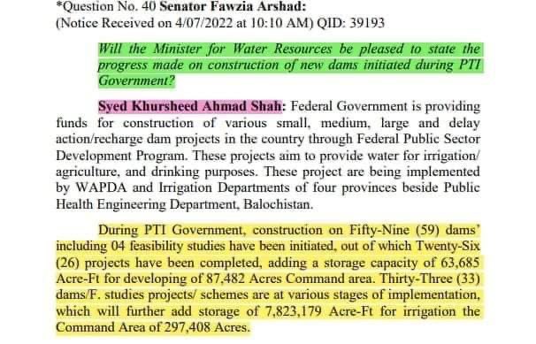 OldMNA111's tweet photo. During PTI Government, construction on 59 Dams including 04 feasibility studies have been initiated, out of which 26 projects have been completed adding a storage capacity of 63,685 acre-ft.
Former Prime Minister Imran Khan declared his Tenure as #DecadeOfDams https://t.co/gbrv4SfCIs
