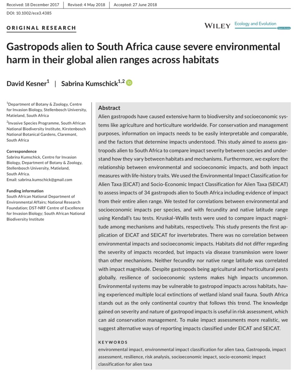 EICAT_Authority's tweet photo. Here is another published article related to the application of EICAT in South Africa🐌: https://t.co/ZLTAYf8Qyn
@SKumschick 
#Gastropods #invasives #environmentalimpact #IUCN #biodiversity #EICAT #invasionbiology https://t.co/YGBFZ0jvxV