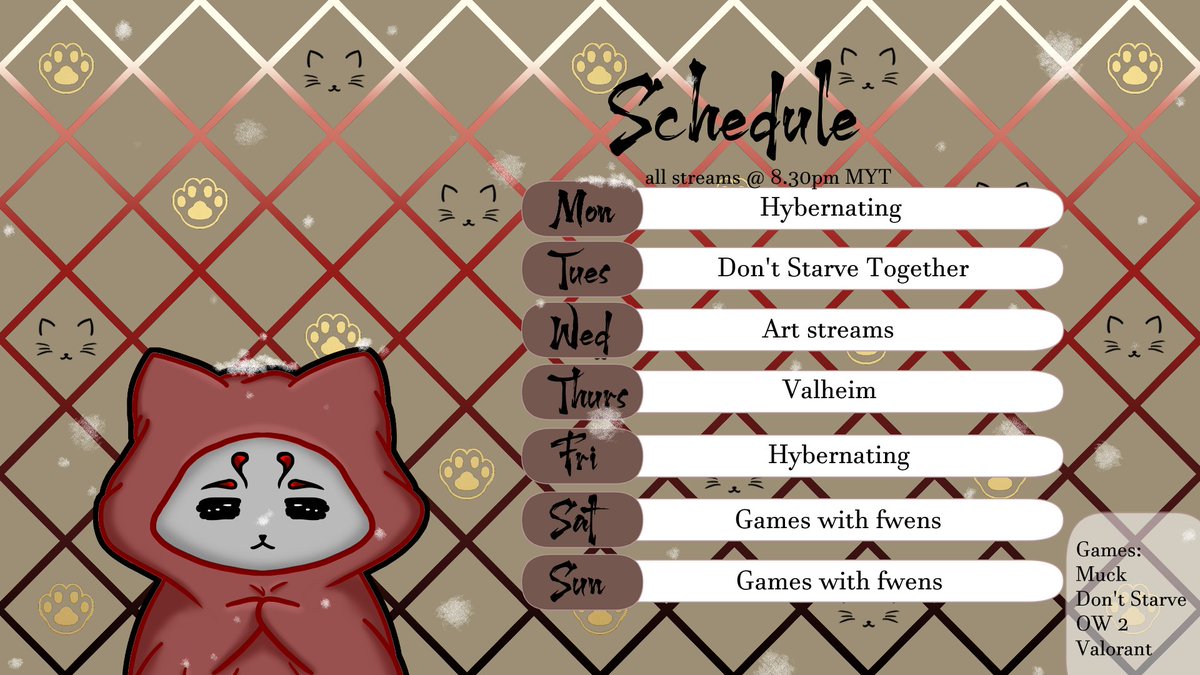 Nicole_Nekooo's tweet image. This is the stream schedule for this week! Gonna give myself some challenges and goals for each stream, so stay tuned :3