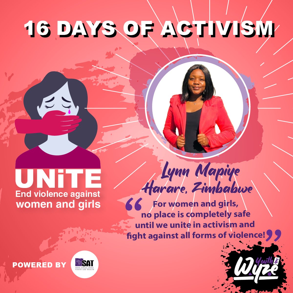 Day 9 of 16 days of activism for no violence against women and children. Let’s all unite and spread the word!!! 

“For women and girls, no place is completely safe until we unite Activism and fight against all forms of violence!”

Lynn Mapiye
Harare, Zimbabwe